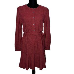 Gap Henley Shirt Dress Size S Red Houndstooth Flannel Ruffled Hem Belted